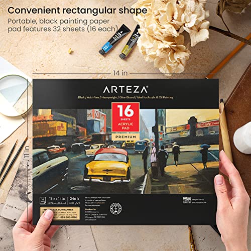 Arteza Acrylic Pad, Pack of 2, Black, 6 x 6 Inches, 246-lb Paper, 16 Sheets Each, Art Supplies for Acrylic Painting, Oil Painting, & Drawing