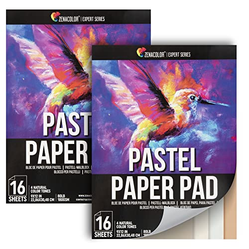 32 Pages Oil Pastel Paper Pad Set - 4 Shades of Natural-Toned Thick Paper - 2 x 16-Page Pastel Drawing Paper Sketchbooks - 9x12 in - 67 lb (180 GSM) - Painting, Drawing & Art Supplies - Zenacolor