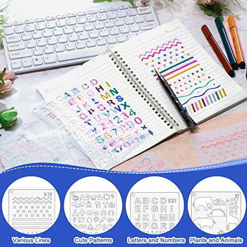 66 Pieces Bullet Stencils Journal Planner Templates Set DIY Drawing Templates Kit Plastic Journaling Productivity Accessories for Notebook Diary Scrapbook Graffiti Painting Projects Supply, 4 x 7 Inch