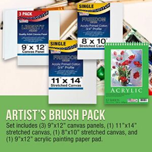 U.S. Art Supply 60-Piece Deluxe Artist Acrylic Painting Set with Aluminum Tabletop Easel, 24 Acrylic Paint Colors, 22 Brushes, 2 Stretched Canvases, 3 Canvas Panels, Paint Palette Knives Painting Pad