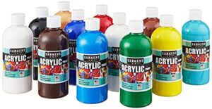 sargent art acrylic paint set, 12 bottles x 16 ounce, 11 assorted colors, non-toxic paints for kids, beginners, students, canvas wood ceramic rock painting acrylic craft paint, drawing & art supplies
