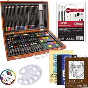 u.s. art supply 102-piece deluxe art creativity set with wooden case – artist painting, sketching and drawing set, 24 watercolor paint colors, 17 brushes, 24 colored pencils, sketch & painting pads