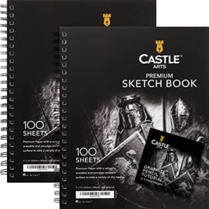 castle art supplies premium sketch book 9in x 12in | double sketch pad pack | 200 sheets of quality 90gsm paper | for adult artists and learners | spiral bound for versatility | ideal for schools