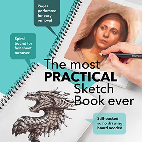 Castle Art Supplies Premium Sketch Book 9in x 12in | Double Sketch Pad Pack | 200 Sheets of Quality 90gsm Paper | for Adult Artists and Learners | Spiral Bound for Versatility | Ideal for Schools