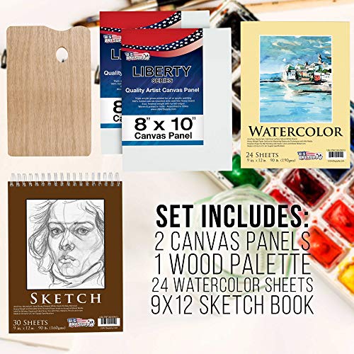 U.S. Art Supply 95 Piece Wood Box Easel Painting Set - Oil, Acrylic, Watercolor Paint Colors and Painting Brushes, Oil Artist Pastels, Pencils - Watercolor, Sketch Paper Pads - Canvas, Palette, Knifes