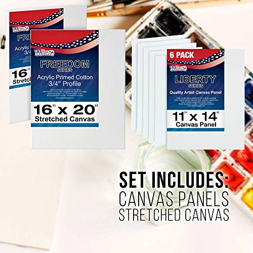 U.S. Art Supply 62-Piece Artist Acrylic Painting Set with Coronado French Style Sketch Box Easel, 24 Acrylic Paint Colors, 22 Brushes, 2 Stretched Canvases, 6 Canvas Panels, 2 Paint Palettes, 5 Knives