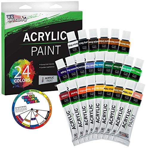 U.S. Art Supply 62-Piece Artist Acrylic Painting Set with Coronado French Style Sketch Box Easel, 24 Acrylic Paint Colors, 22 Brushes, 2 Stretched Canvases, 6 Canvas Panels, 2 Paint Palettes, 5 Knives