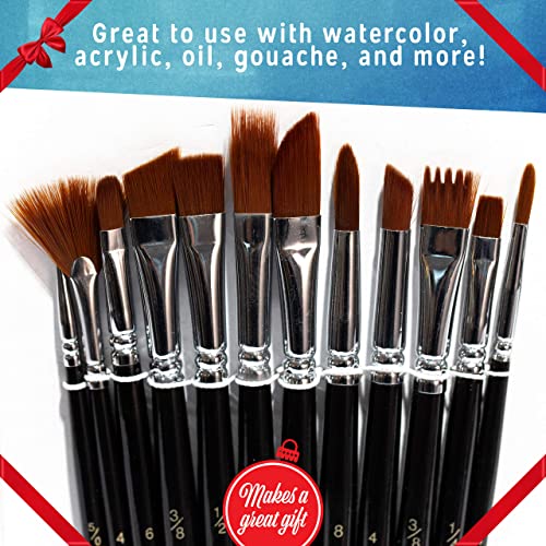 Crafts 4 All Acrylic Paint Brushes - Pack of 12 Professional, Wide and Fine Tip, Nylon Hair Artist Paintbrushes - Paintbrush Bulk Set for Watercolor, Canvas, Craft, Detail & Oil Painting