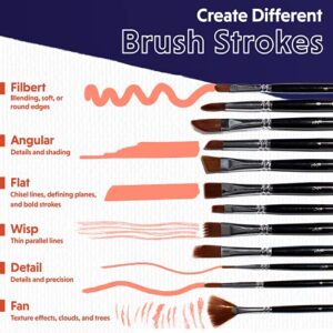 Crafts 4 All Acrylic Paint Brushes - Pack of 12 Professional, Wide and Fine Tip, Nylon Hair Artist Paintbrushes - Paintbrush Bulk Set for Watercolor, Canvas, Craft, Detail & Oil Painting