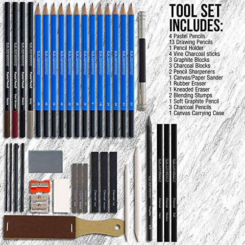 U.S. Art Supply 44-Piece Drawing & Sketching Art Set with 4 Sketch Pads (242 Paper Sheets) - Professional Artist Kit, Graphite, Charcoal, Pastel Pencils & Sticks, Erasers - Pop-Up Carry Case, Student