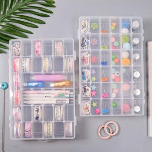 OUTUXED 2pack 36 Grids Clear Plastic Organizer Box Container Craft Storage with Adjustable Dividers for Beads Organizer Art DIY Crafts Jewelry Fishing Tackles with 5 Sheets Label Stickers