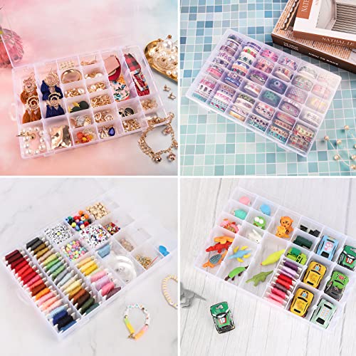 OUTUXED 2pack 36 Grids Clear Plastic Organizer Box Container Craft Storage with Adjustable Dividers for Beads Organizer Art DIY Crafts Jewelry Fishing Tackles with 5 Sheets Label Stickers