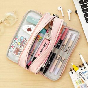 CICIMELON Large Capacity Pencil Case 3 Compartment Pouch Pen Bag for School Teen Girl Boy Men Women (Pink)