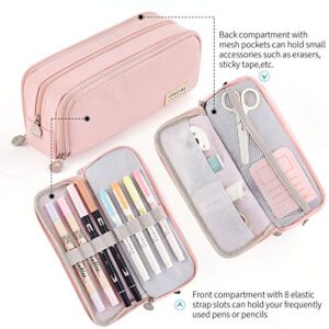 CICIMELON Large Capacity Pencil Case 3 Compartment Pouch Pen Bag for School Teen Girl Boy Men Women (Pink)