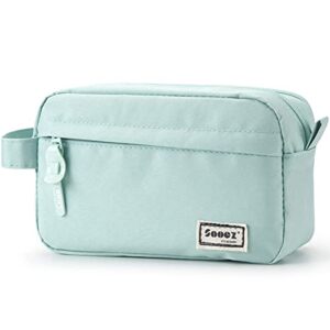 sooez high capacity pencil pen case, durable pencil bag pouch box organizer cases, portable journaling supplies with easy grip handle & loop, asthetic supply for girls adults, mint green