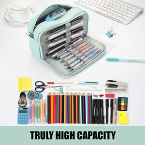 Sooez High Capacity Pencil Pen Case, Durable Pencil Bag Pouch Box Organizer Cases, Portable Journaling Supplies with Easy Grip Handle & Loop, Asthetic Supply for Girls Adults, Mint Green