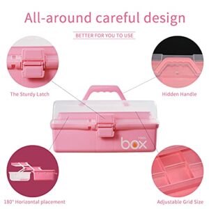 TERGOO 12in Three-Layer Multipurpose Storage Box Organizer Folding Tool Box/Art & Crafts Case/Sewing Supplies Organizer/Medicine Box/Family First Aid Box with 2 Trays (Pink)