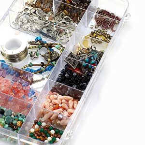 18 Grids Plastic Organizer Box with Dividers, Exptolii Clear Compartment Container Storage for Beads Crafts Jewelry Fishing Tackles, Size 7.9 x 6.2 x 1.2 in