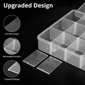 18 Grids Plastic Organizer Box with Dividers, Exptolii Clear Compartment Container Storage for Beads Crafts Jewelry Fishing Tackles, Size 7.9 x 6.2 x 1.2 in