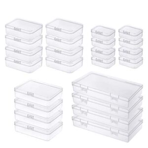 24 pieces mixed sizes rectangular empty mini clear plastic organizer storage box containers with hinged lids for small items and other craft projects