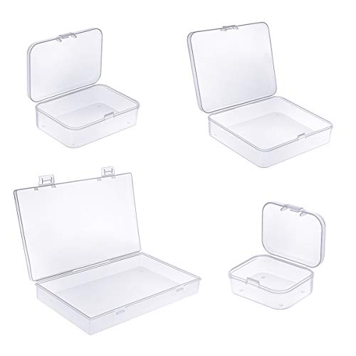 24 Pieces Mixed Sizes Rectangular Empty Mini Clear Plastic Organizer Storage Box Containers with Hinged Lids for Small Items and Other Craft Projects