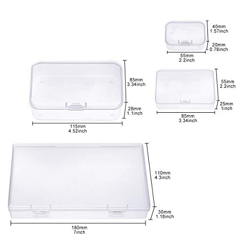 24 Pieces Mixed Sizes Rectangular Empty Mini Clear Plastic Organizer Storage Box Containers with Hinged Lids for Small Items and Other Craft Projects