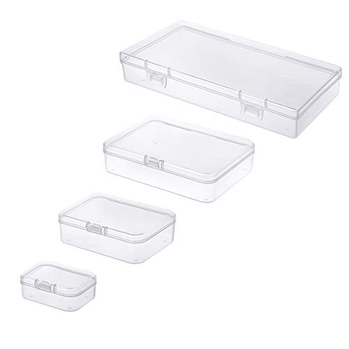 24 Pieces Mixed Sizes Rectangular Empty Mini Clear Plastic Organizer Storage Box Containers with Hinged Lids for Small Items and Other Craft Projects