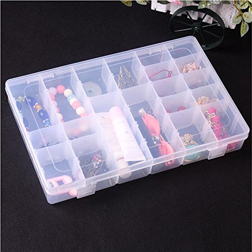 Gospire 36 Grids Clear Plastic Jewelry Box Organizer Storage Container with Removable Dividers (36 Grids - Clear)