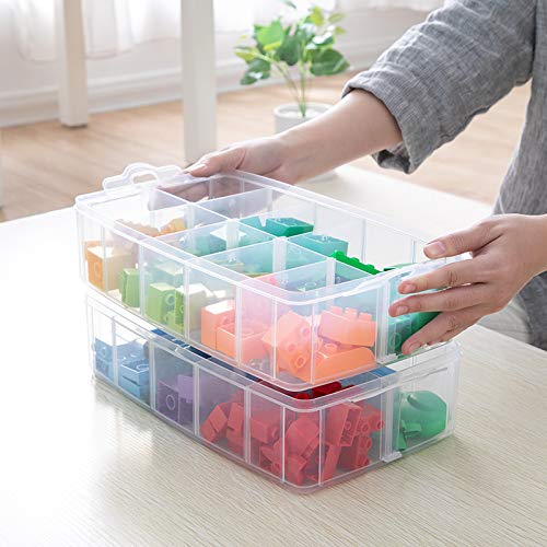 Sooyee 3-Layer Things & Crafts Storage Box with 30 Adjustable Compartments for Organizing Washi Tape, Embroidery Accessories, Threads Bobbins, Kids Toy, Beauty Supplies, Nail Polish, Jewelry - Large