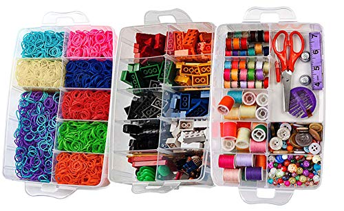 Sooyee 3-Layer Things & Crafts Storage Box with 30 Adjustable Compartments for Organizing Washi Tape, Embroidery Accessories, Threads Bobbins, Kids Toy, Beauty Supplies, Nail Polish, Jewelry - Large