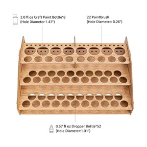 Amazon Basics Craft Paint & Brush Organizer Rack, Holds up to 60 Bottles (52 1-inch bottles and 8 1.47-inch bottles) and 22 brushes - 14 x 8 Inches, Wood Finish