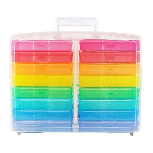 novelinks Transparent 4" x 6" Photo Cases and Clear Craft Keeper with Handle - 16 Inner Cases Plastic Storage Container Box (Multi-Colored)