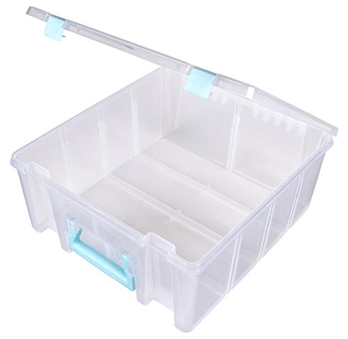 ArtBin 6990SA Super Satchel Double Deep with Removable Dividers, Large Portable Art & Craft Storage with Handle, Translucent/Aqua Mist