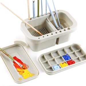 martol multi-use paint brush basin with brushes holder,washer,trays,palette box-artist cleaner cup for watercolor oil acrylic gouache painting with lid
