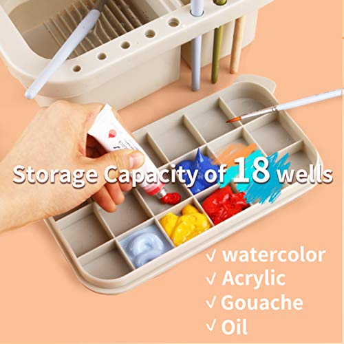 martol Multi-Use Paint Brush Basin with Brushes Holder,Washer,Trays,Palette Box-Artist Cleaner Cup for Watercolor Oil Acrylic Gouache Painting with Lid