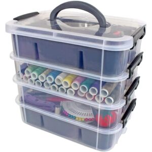 bins & things stackable storage container with 2 trays – gray – craft storage/craft organizers and storage – bead organizer box/art supply organizer