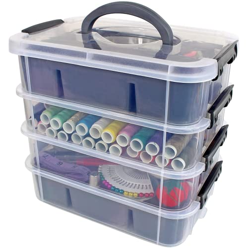 Bins & Things Stackable Storage Container with 2 Trays - Gray - Craft Storage/Craft Organizers and Storage - Bead Organizer Box/Art Supply Organizer