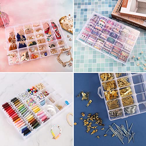 OUTUXED 36 Grids Clear Plastic Organizer Box with Adjustable Compartment Dividers, Jewlery Storage Bead Organizer Rock Collection Box for Fishing Tackles Washi Tapes Threads