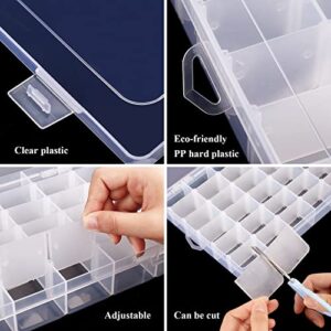 OUTUXED 36 Grids Clear Plastic Organizer Box with Adjustable Compartment Dividers, Jewlery Storage Bead Organizer Rock Collection Box for Fishing Tackles Washi Tapes Threads