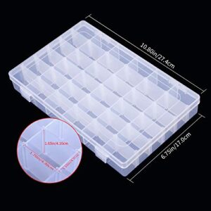 Benbilry 36 Grids Clear Plastic Organizer Box with Adjustable Dividers, 36 Compartment Organizer Clear Storage Container for Bead Organizer, Fishing Tackles, Felt Board and Jewelry Storage