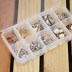 4 Pcs 10 Grids 5 Inch x 2.5 Inch Adjustable Small Removable Clear Plastic Jewelry Organizer Divider Storage Box Jewelry Earring Tool Containers (White (10-Grid) 4pcs)