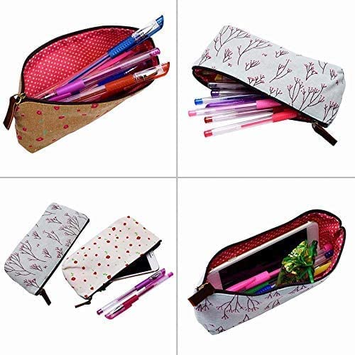 Countryside Flower Floral Cosmetic Makeup Bag Cute Floral Flower Canvas Zipper Pencil Pen Cases, Multi-functional lovely Flower Tree Fabric Coin Purse(4 Pcs)