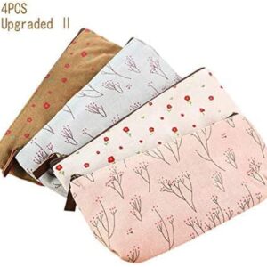 Countryside Flower Floral Cosmetic Makeup Bag Cute Floral Flower Canvas Zipper Pencil Pen Cases, Multi-functional lovely Flower Tree Fabric Coin Purse(4 Pcs)