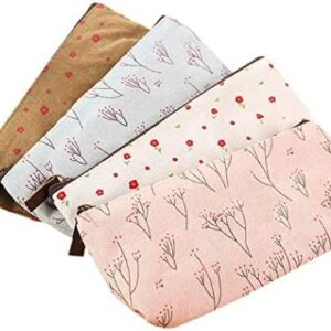 Countryside Flower Floral Cosmetic Makeup Bag Cute Floral Flower Canvas Zipper Pencil Pen Cases, Multi-functional lovely Flower Tree Fabric Coin Purse(4 Pcs)