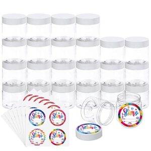 habbi 24 pack 6oz slime containers with lids plastic jars containers for slime with white water-tight lids and stickers mini storage for diy slime making, candy, beads, art crafts, lotion