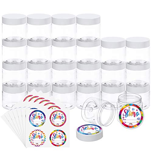 Habbi 24 Pack 6oz Slime Containers with Lids Plastic Jars Containers for Slime with White Water-Tight Lids and Stickers Mini Storage for DIY Slime Making, Candy, Beads, Art Crafts, Lotion