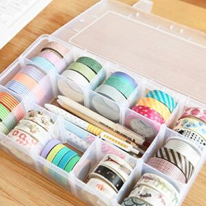 Adjustable 15-Compartment Grid Slot Plastic Storage Box Jewelry Bead Tool for Washi Tape, Art Supplies and Sticker Container Organizer Case