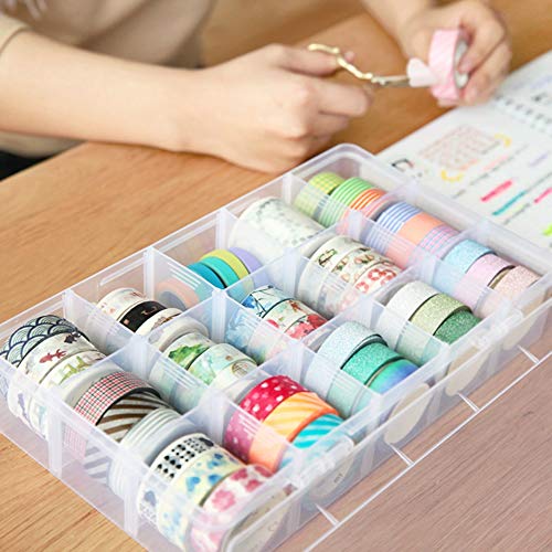 Adjustable 15-Compartment Grid Slot Plastic Storage Box Jewelry Bead Tool for Washi Tape, Art Supplies and Sticker Container Organizer Case