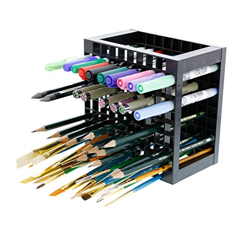 U.S. Art Supply 96 Hole Plastic Pencil & Brush Holder - Desk Stand Organizer Holding Rack for Pens, Paint Brushes, Colored Pencils, Markers