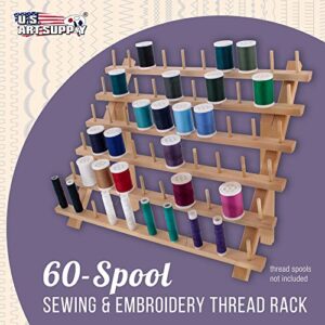 US Art Supply Premium Beechwood 60-Spool Sewing & Embroidery Thread Rack